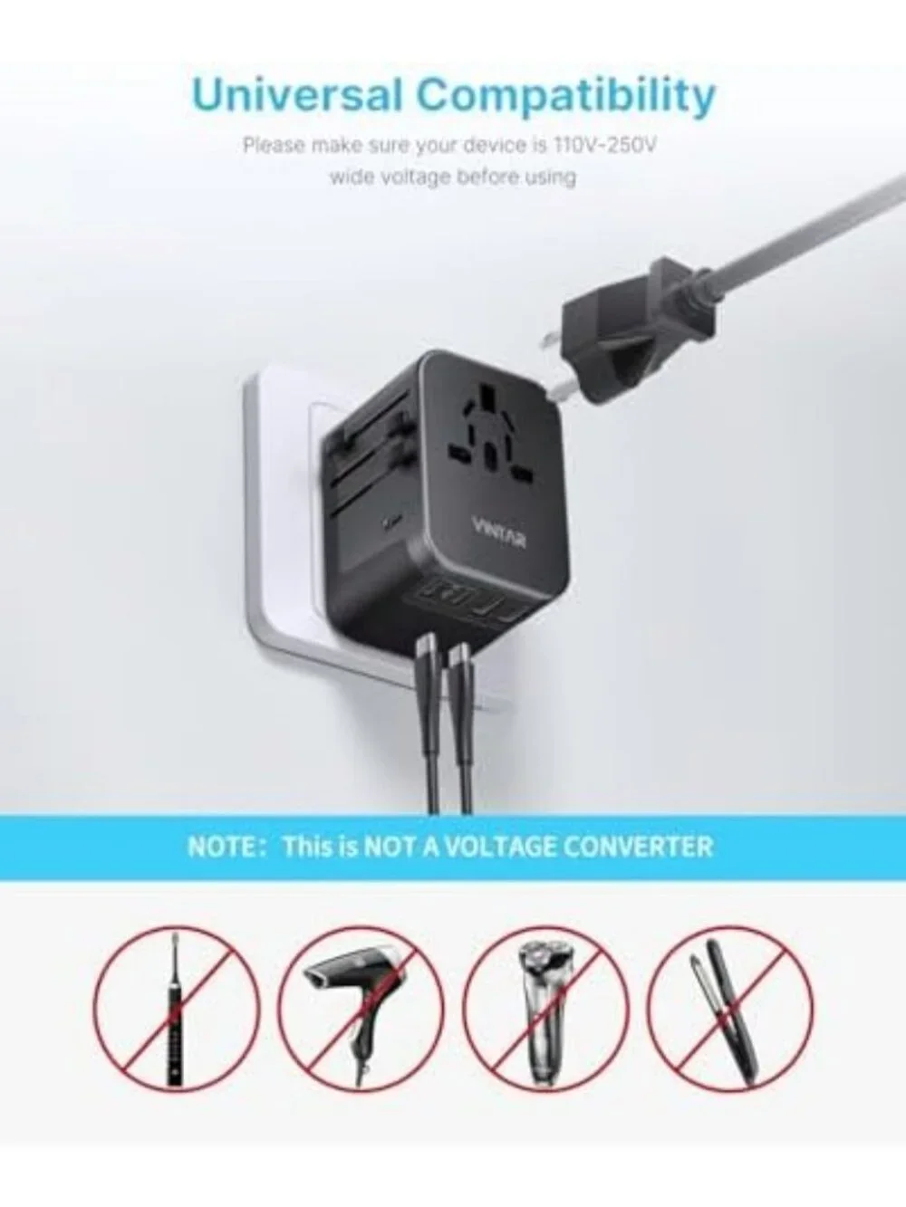 Universal Travel Adapter 30W, International Power Plug Converter for Worldwide